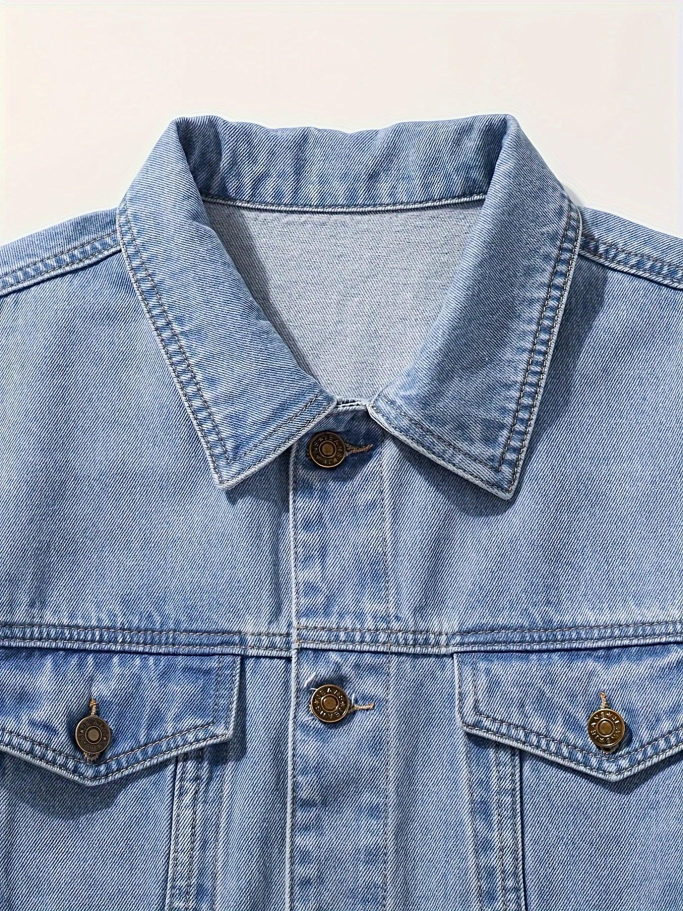 Men's Classic Blue Jeans-like Jacket - Button-Front Closure, Non-Stretch Denim, Relaxed Fit with Chest Pockets - Machine Washable Casual Everyday & Formal Wear Coat for Men