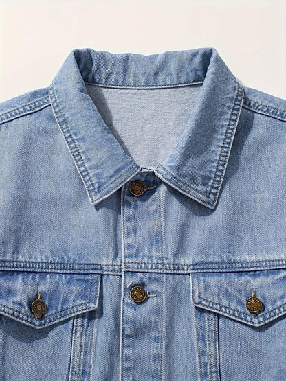 Men's Classic Blue Jeans-like Jacket - Button-Front Closure, Non-Stretch Denim, Relaxed Fit with Chest Pockets - Machine Washable Casual Everyday & Formal Wear Coat for Men