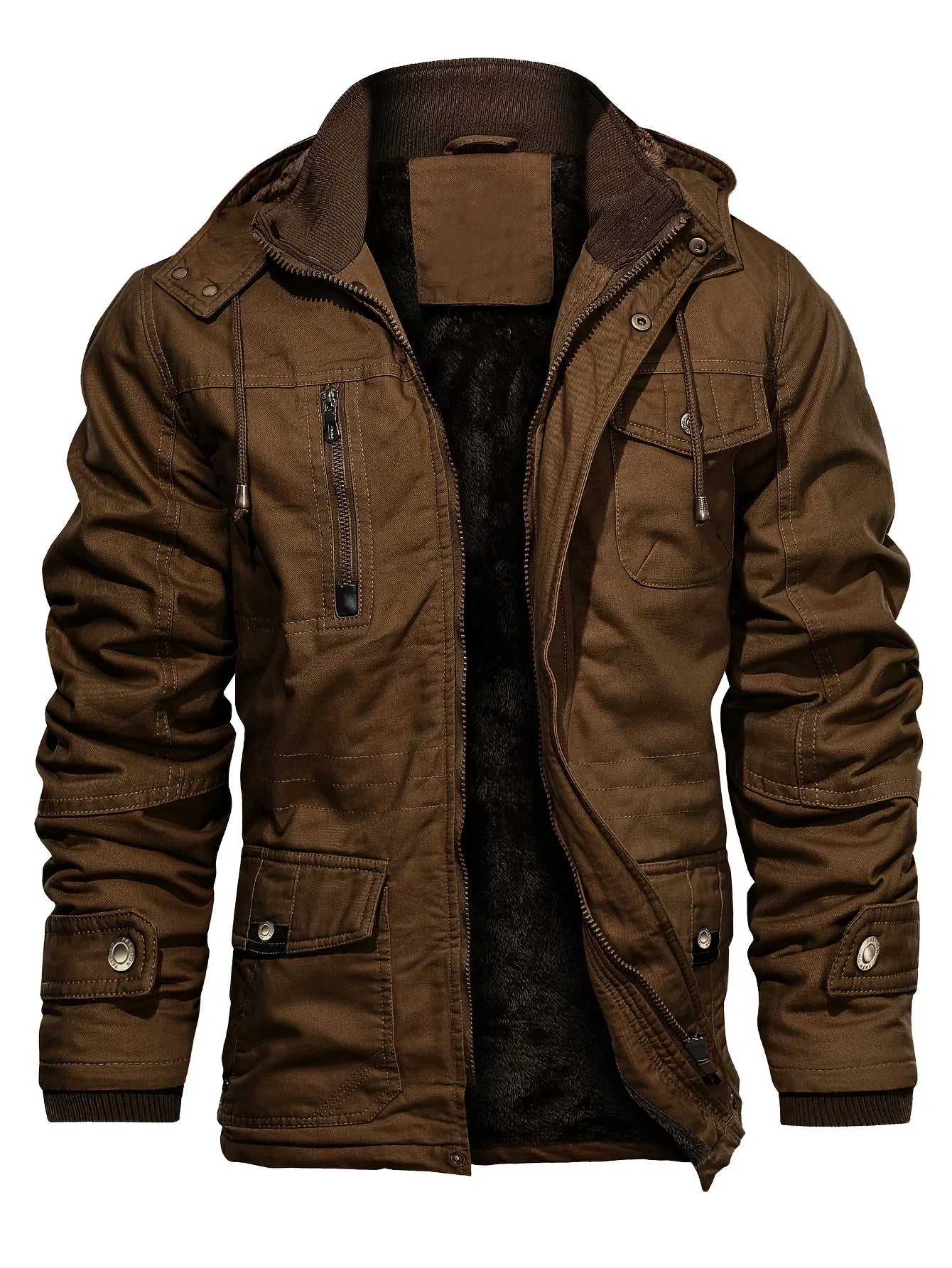 Men'S Heavyweight Winter Jacket - Thermal Insulated Cold Weather Coat with Zipper Closure, Multiple Utility Pockets - Loose Fit Military-style Outerwear for Hiking, Travel, Everyday - Black (Non-Stretch Polyester Construction
