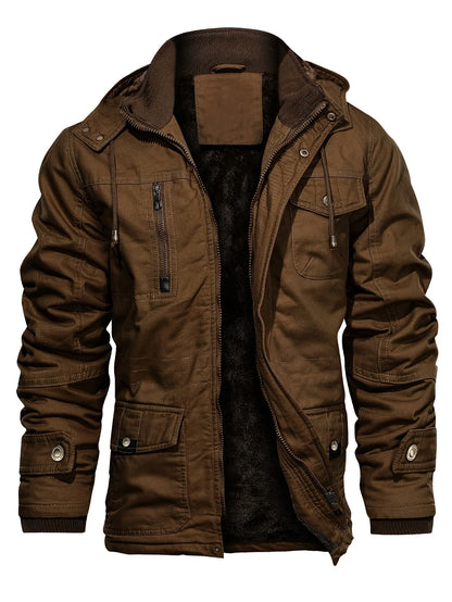 Men'S Heavyweight Winter Jacket - Thermal Insulated Cold Weather Coat with Zipper Closure, Multiple Utility Pockets - Loose Fit Military-style Outerwear for Hiking, Travel, Everyday - Black (Non-Stretch Polyester Construction