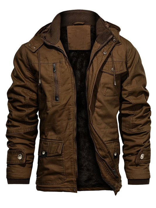 Men'S Heavyweight Winter Jacket - Thermal Insulated Cold Weather Coat with Zipper Closure, Multiple Utility Pockets - Loose Fit Military-style Outerwear for Hiking, Travel, Everyday - Black (Non-Stretch Polyester Construction