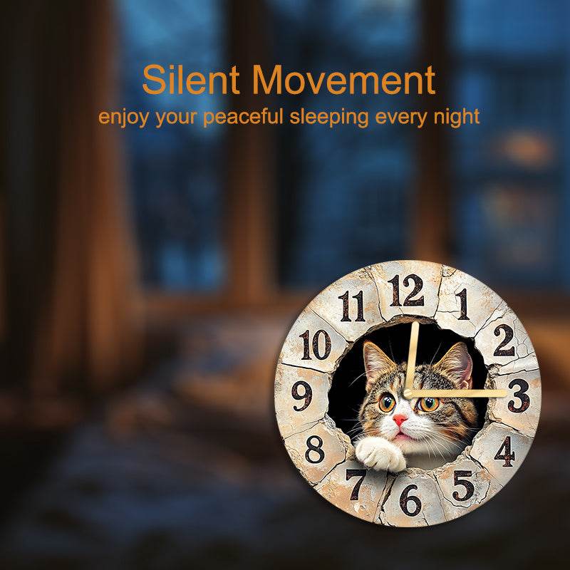 Charming Silent Cat Wall Clock Easy Hanging Decor - Montero Milan