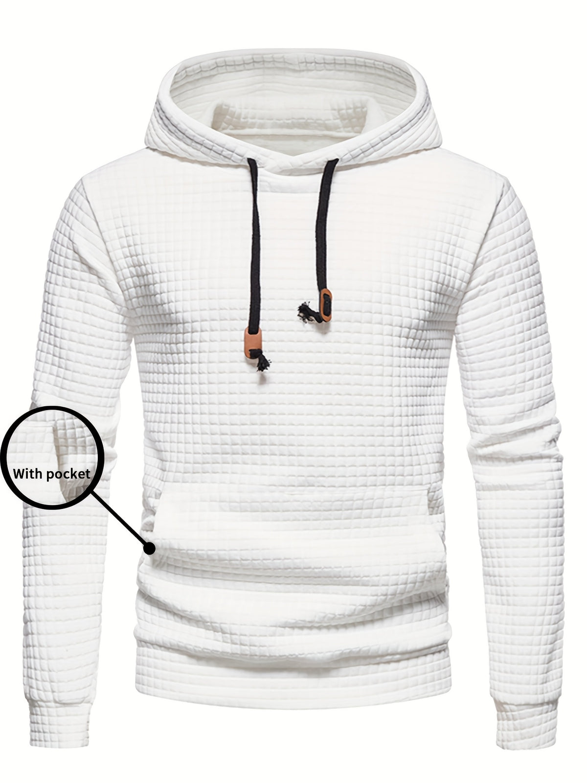 Waffle Pattern Solid Hoodie, Cool Hoodies for Men, Men'S Casual Pullover Hooded Sweatshirt with Kangaroo Pocket Streetwear for Winter Fall, As Gifts