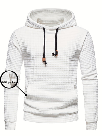 Waffle Pattern Solid Hoodie, Cool Hoodies for Men, Men'S Casual Pullover Hooded Sweatshirt with Kangaroo Pocket Streetwear for Winter Fall, As Gifts