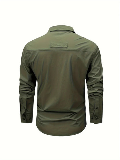 Spring And Autumn Casual Men's Long Sleeve Sunscreen Quick-drying Shirt With Multi-pockets For Outdoor Fishing
