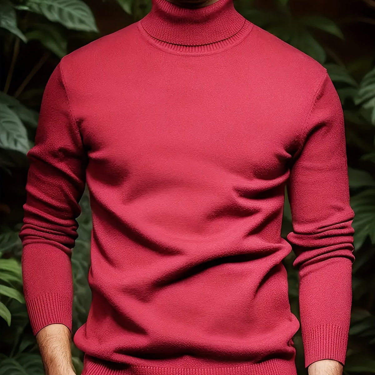 Cross-border New Autumn-Winter Men's Solid Color Turn- Collar Pullover Knit Sweater - Burgundy / NZ 36