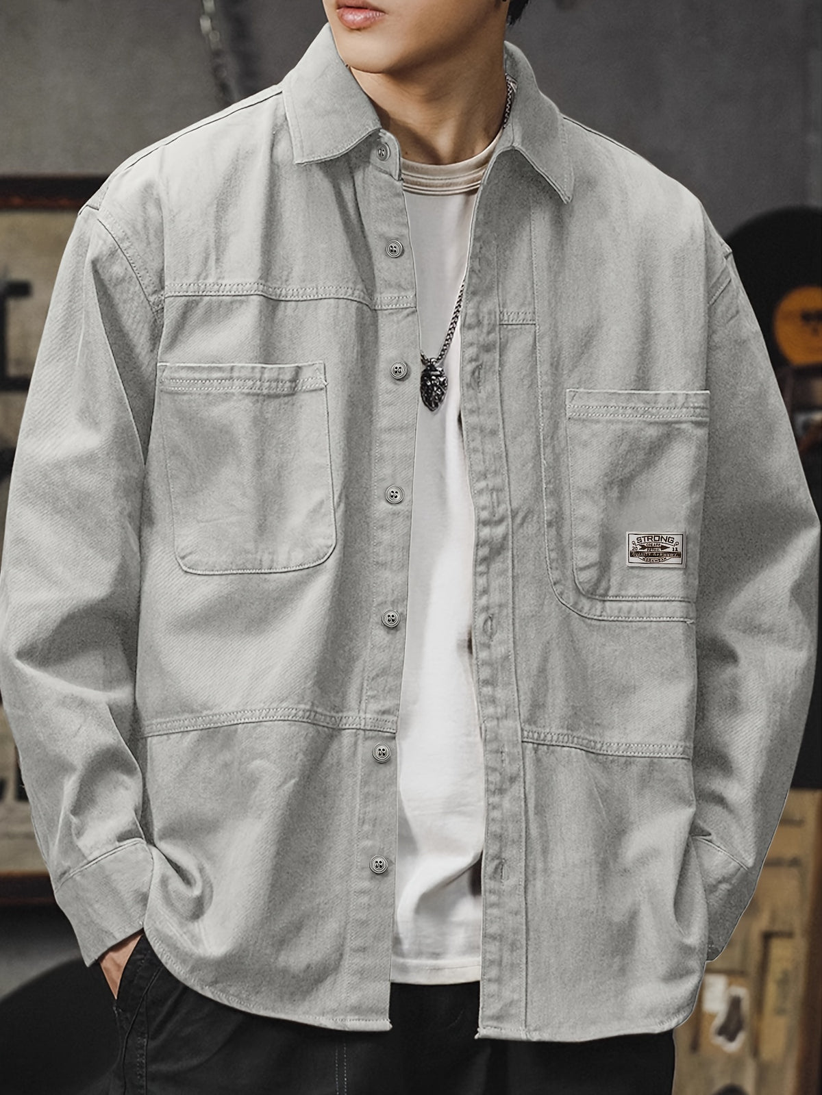 Men'S Cargo Shirt Spring Autumn Long Sleeve Top Vintage Workwear Style Multi-Pocket American Casual Top Outerwear, New Season