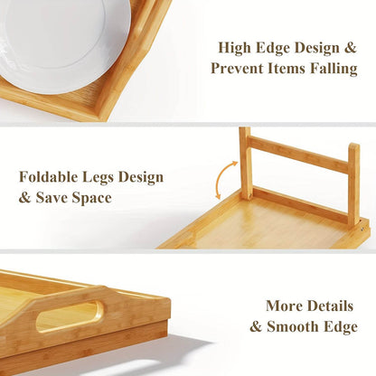 19.32 X 11.83 Inch Bed Tray Table With Handles Folding Legs, Breakfast Tray Bamboo Bed Tray For Sofa, Bed, Eating, Snacking And Working, 1/ 2 Packs - Montero Milan