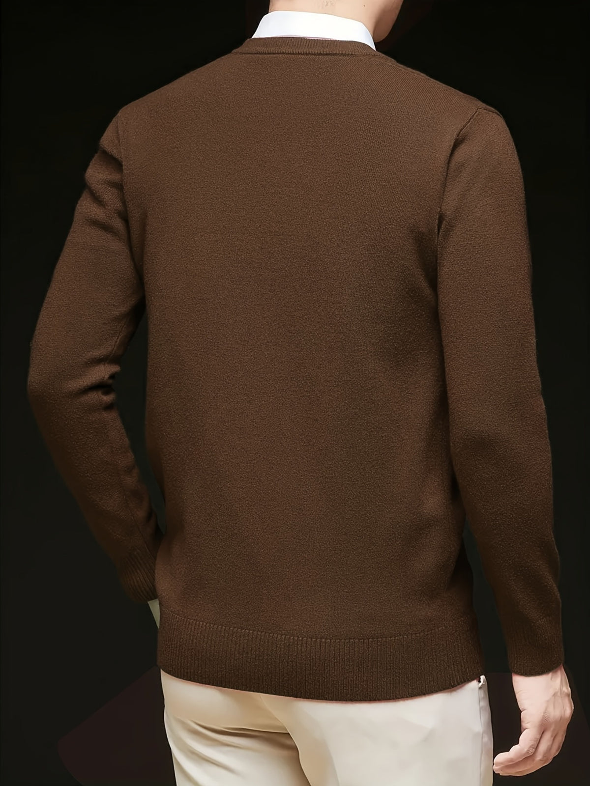 Cross-Border New Autumn Winter Men'S Solid Color V-Neck Knit Sweater Pullover (Men'S Warm Top)