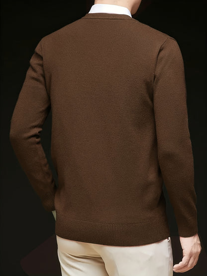 Cross-Border New Autumn Winter Men'S Solid Color V-Neck Knit Sweater Pullover (Men'S Warm Top)