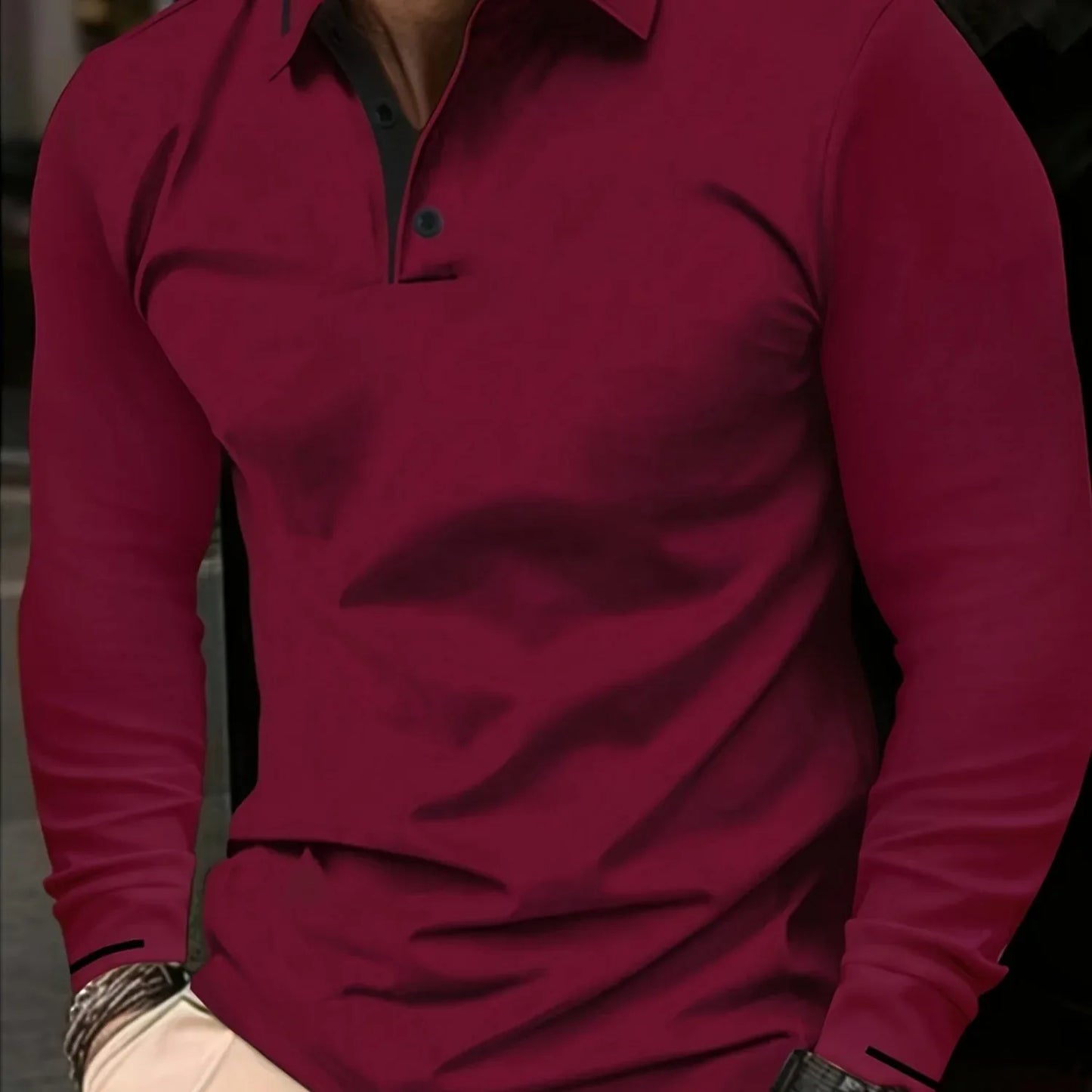 Ribbed Stretch Long Sleeve Polo