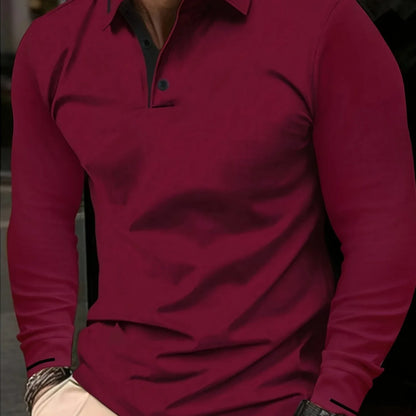 Ribbed Stretch Long Sleeve Polo