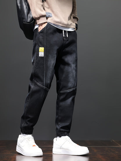 Fleece-Lined Stretch Denim Joggers