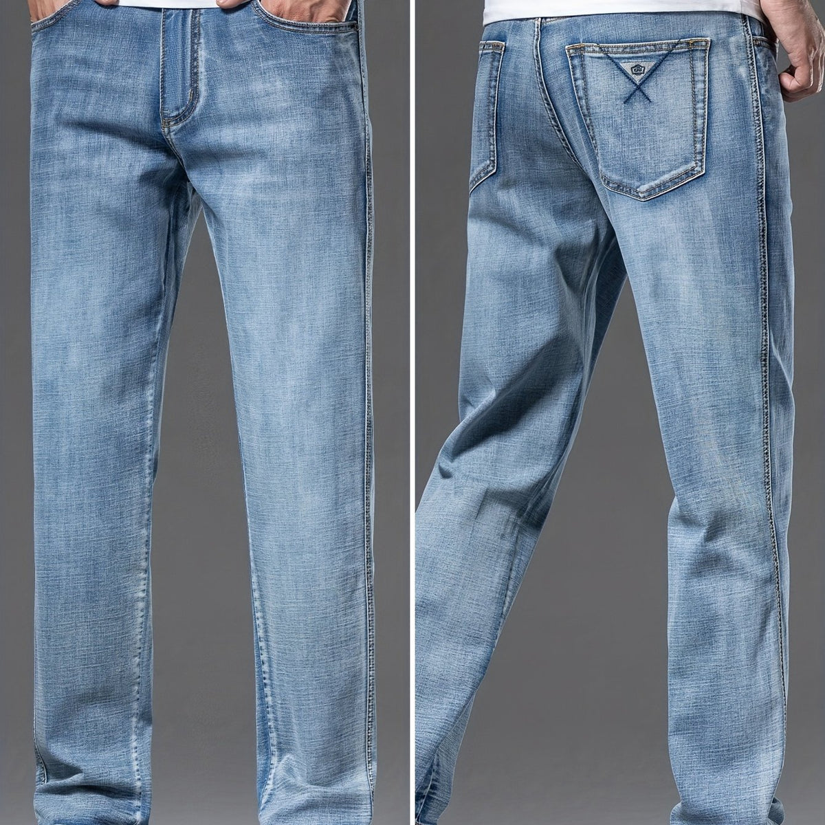 Geng Yuanshi High-End Summer Men's Jeans New Trend Fashion Straight-Leg Light Business Stretch Denim Pants, Autumn Essentials - Light Blue / 28