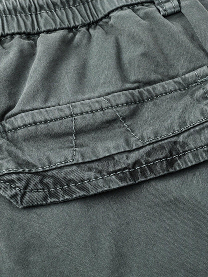 Men'S Heavy-Duty Work Shorts - Olive Green Cargo Pants with Multiple Utility Pockets, Non- Fabric for Construction, Outdoor, Everyday Casual - Adjustable Drawstring Waist - Model 9385, Outdoor Apparel, Functional Design, Dura