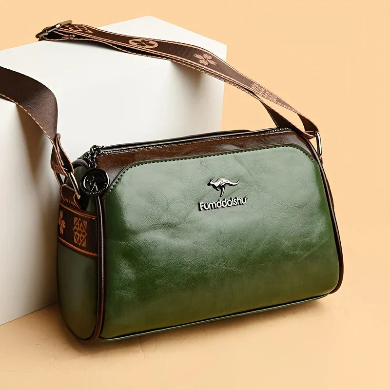 Women'S Crossbody Bag, Solid Color Pillow-Shaped Shoulder Bag with Adjustable Strap, Zipper Closure, Polyester Lining, Edge Paint Detail
