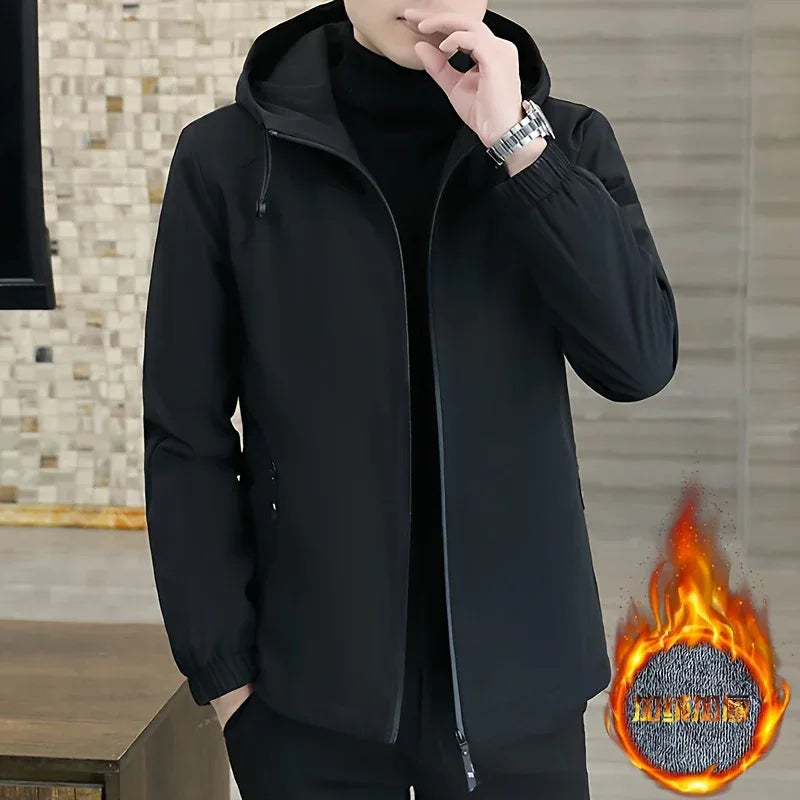 Men'S Heavy-Duty Fleece Jacket - Windproof Zip-Up Coat with Full-Zip Closure, Hooded Winter Coat for Cold Weather, Non-Stretch Fabric for Everyday & Formal Events