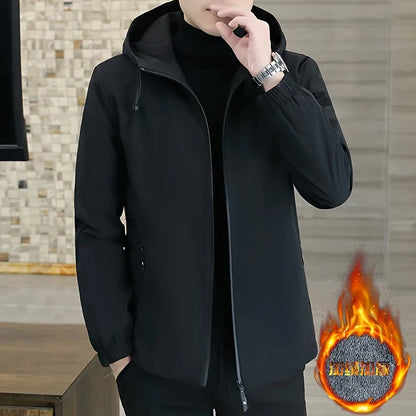 Men'S Heavy-Duty Fleece Jacket - Windproof Zip-Up Coat with Full-Zip Closure, Hooded Winter Coat for Cold Weather, Non-Stretch Fabric for Everyday & Formal Events