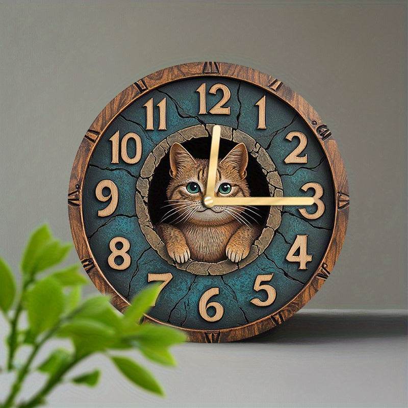 Adorable Silent Cat Wall Clock Wood Design for Home Decor - Montero Milan