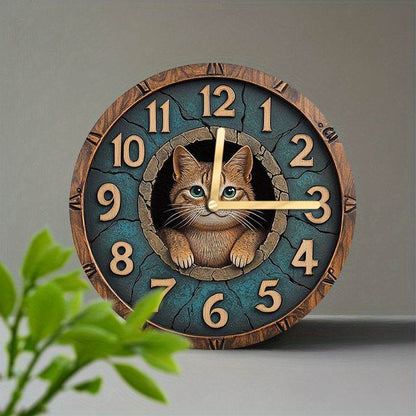 Adorable Silent Cat Wall Clock Wood Design for Home Decor - Montero Milan