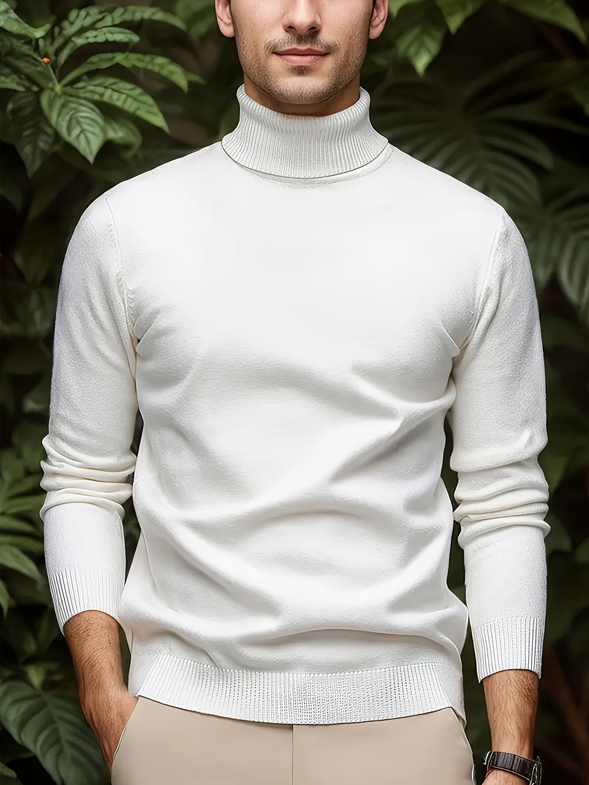 Cross-border New Autumn-Winter Men's Solid Color Turn- Collar Pullover Knit Sweater