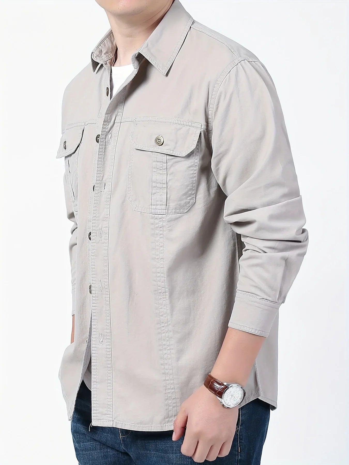 Men's Heavyweight Long Sleeve Shirt - Button-Up Formal & informal Shirt in, Classic Collar, Chest Pocket - Machine Washable Work, Outdoor, Everyday Shirt for Men - Spring/Fall Essential, Outdoor Casual Wear, Nonstretch Fabric