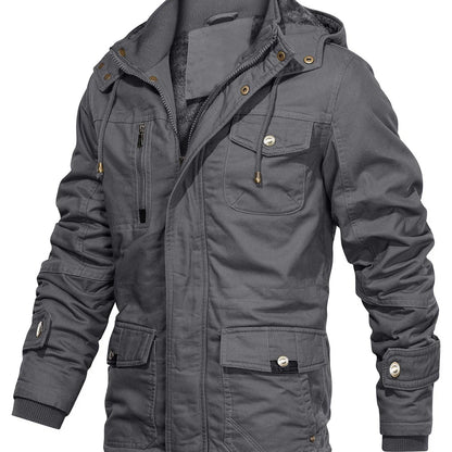 Men'S Heavyweight Winter Jacket - Thermal Insulated Cold Weather Coat with Zipper Closure, Multiple Utility Pockets - Loose Fit Military-style Outerwear for Hiking, Travel, Everyday - Black (Non-Stretch Polyester Construction