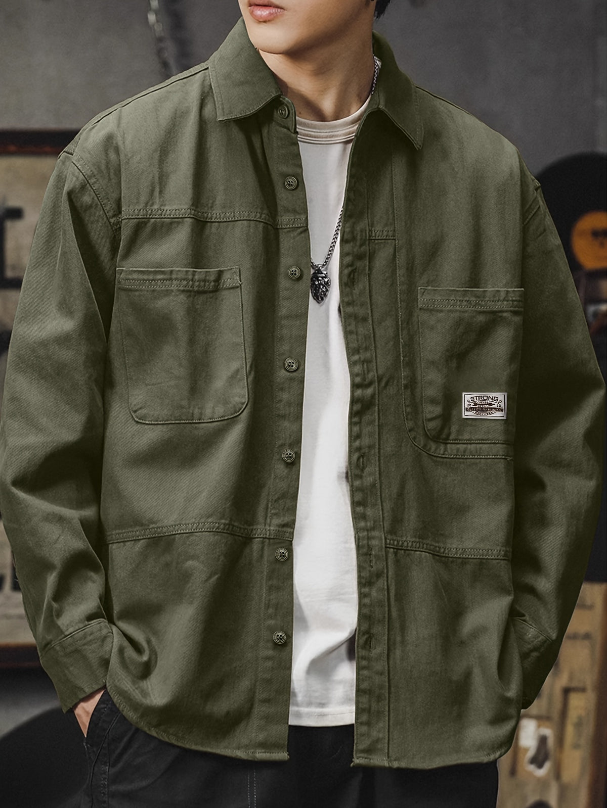 Men'S Cargo Shirt Spring Autumn Long Sleeve Top Vintage Workwear Style Multi-Pocket American Casual Top Outerwear, New Season