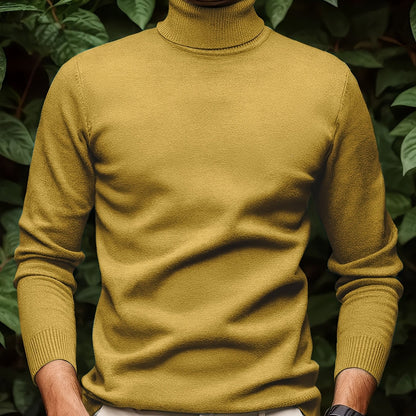 Cross-border New Autumn-Winter Men's Solid Color Turn- Collar Pullover Knit Sweater - Yellowish-brown / NZ 36
