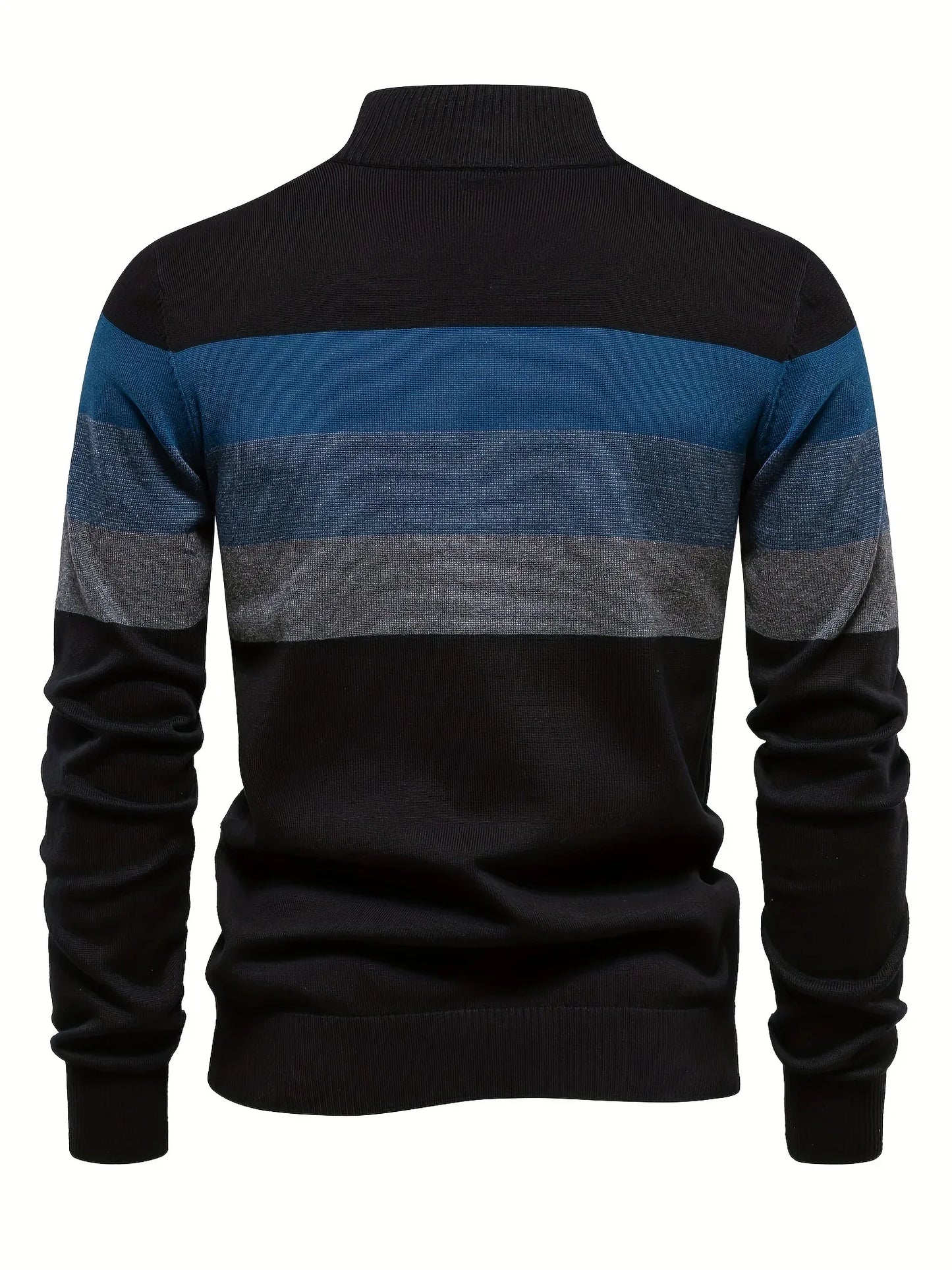 Men'S Thermal Stand Collar Sweater - Winter Knit Sweater with Zipper Closure, Black/Blue/Gray Horizontal Stripes, Regular Fit Pullover for Cold Weather, Formal & Everyday Outfits - Easy Care Sweater for Men, Sweater Zip Up, C