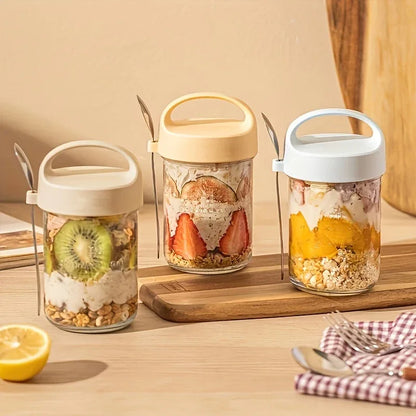 Glass Yogurt Cup with a Wide Mouth, Sealed Jar for Overnight Oats, Smoothie Cup, And a Breakfast Cup for Grains with a Spoon.
