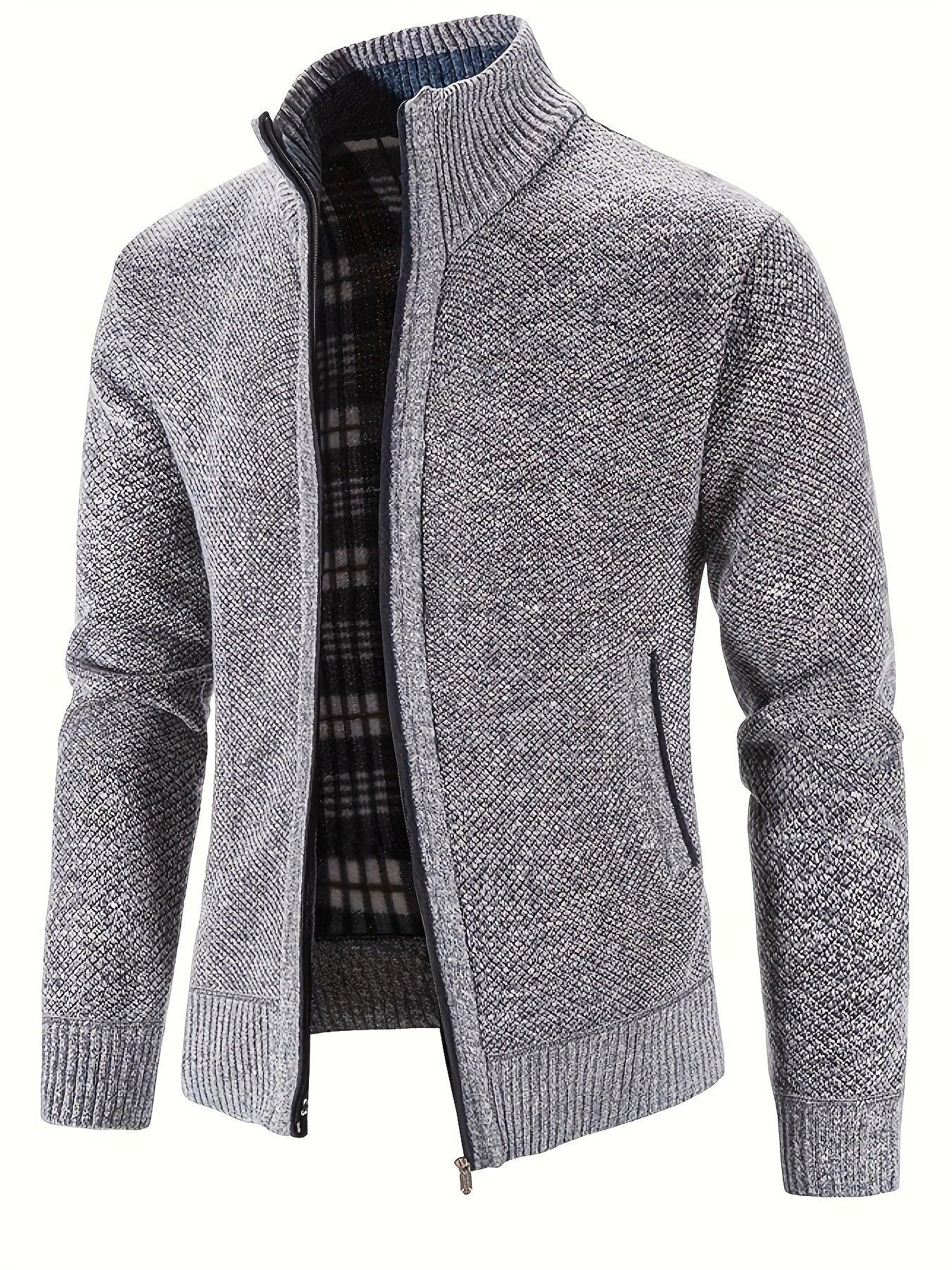 Men'S Knitted Cardigan Sweater | High Neck, Long Sleeve, Rib-Knit, All-Season, Casual Style