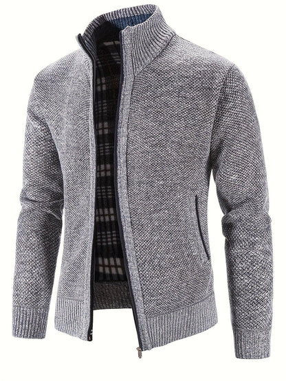 Men'S Knitted Cardigan Sweater | High Neck, Long Sleeve, Rib-Knit, All-Season, Casual Style