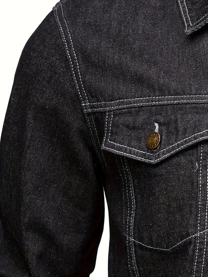 Men's Classic Blue Jeans-like Jacket - Button-Front Closure, Non-Stretch Denim, Relaxed Fit with Chest Pockets - Machine Washable Casual Everyday & Formal Wear Coat for Men