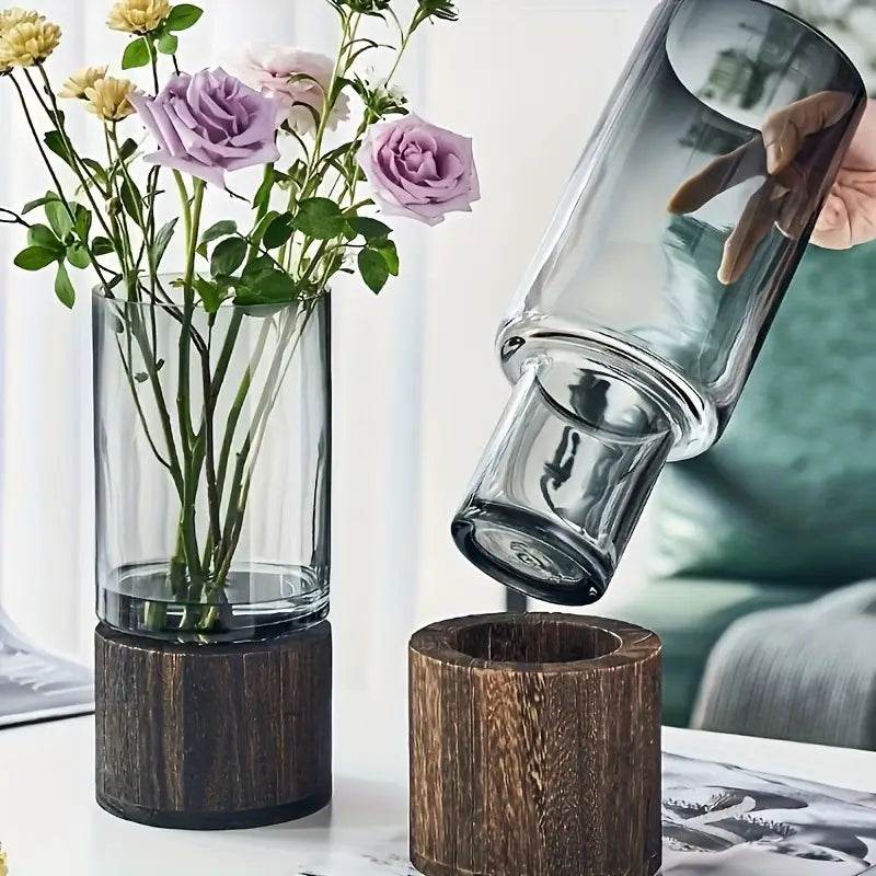 Nordic Elegant Glass Vase (detachable wooden base) - Montero Milan