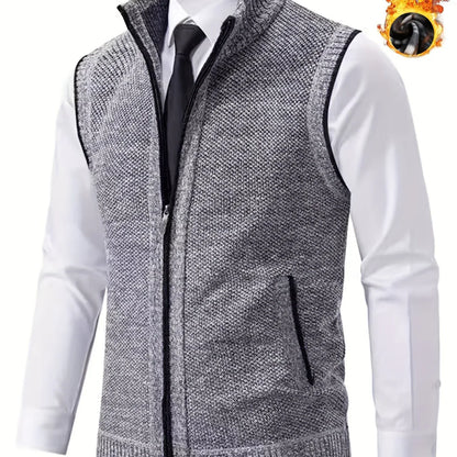 Men's Sleeveless Zip-Front Vest Jacket - Elegant Short-Sleeve Blazer with Collar & Real Pockets, Machine Washable Tailored Fit for Office, Semi-Formal & Casual Wear - Coat (No Belt Required)