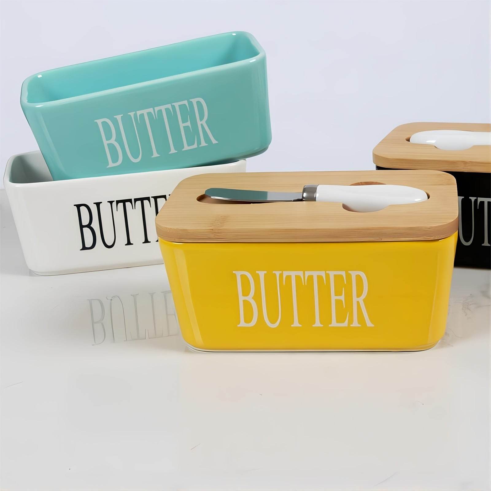 Ceramic Butter Dish with Bamboo Lid & Spreader - Montero Milan