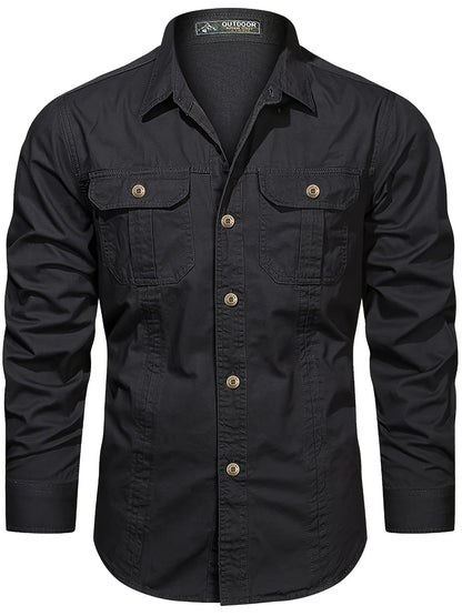 Men's Heavyweight Long Sleeve Shirt - Button-Up Formal & informal Shirt in, Classic Collar, Chest Pocket - Machine Washable Work, Outdoor, Everyday Shirt for Men - Spring/Fall Essential, Outdoor Casual Wear, Nonstretch Fabric