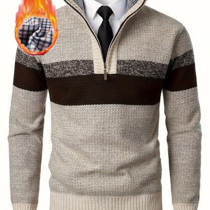 Men'S Color-Blocked Stand Collar Thickened Knitted Pullover Sweater