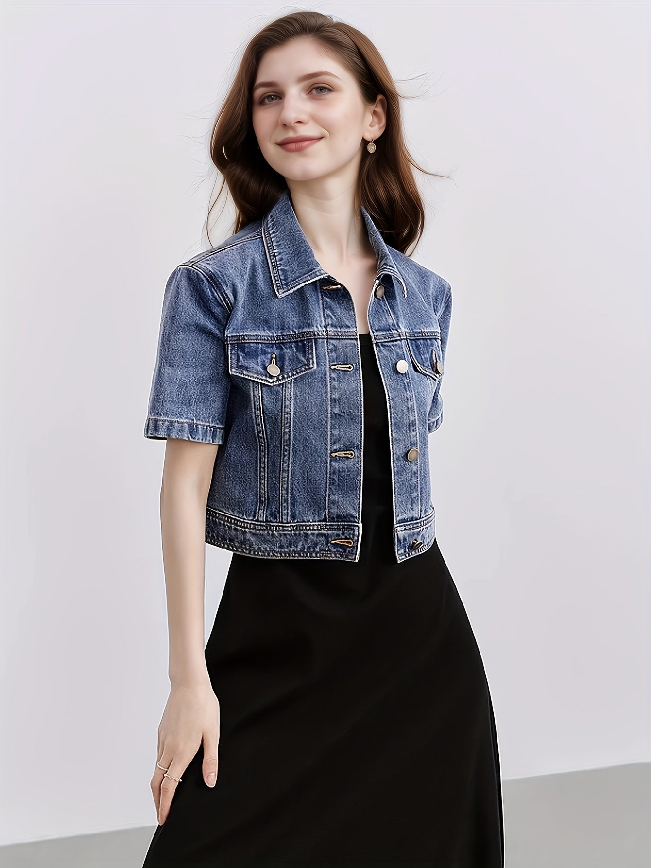 Classic Collar Denim Short Jacket
