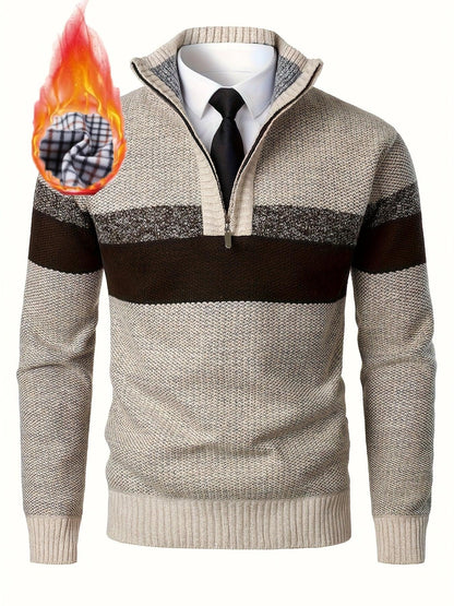 Men'S Color-Blocked Stand Collar Thickened Knitted Pullover Sweater
