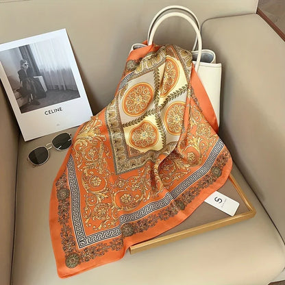 British Style Scarf for Women, Lightweight Paisley Print Small Square Scarf, Fashionable Retro Faux Silky Decorative Shawl.