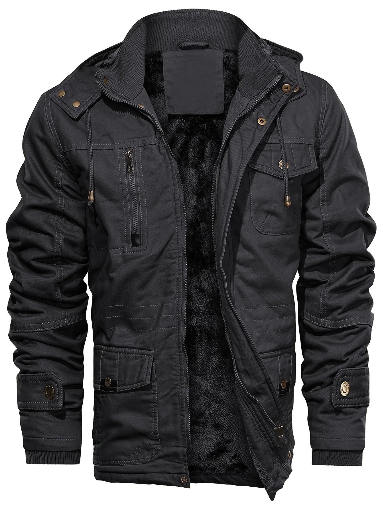Men'S Heavyweight Winter Jacket - Thermal Insulated Cold Weather Coat with Zipper Closure, Multiple Utility Pockets - Loose Fit Military-style Outerwear for Hiking, Travel, Everyday - Black (Non-Stretch Polyester Construction