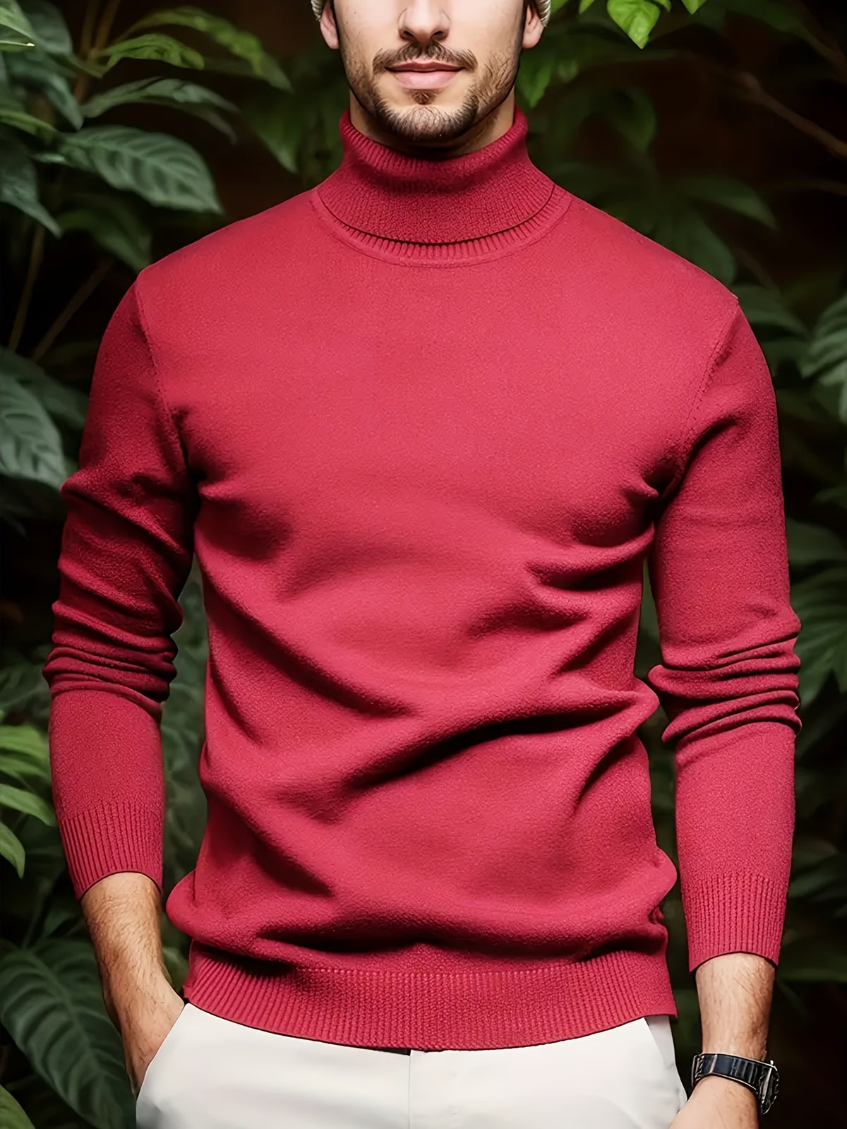 Cross-border New Autumn-Winter Men's Solid Color Turn- Collar Pullover Knit Sweater