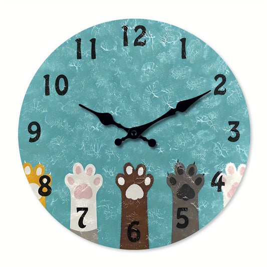 Charming Cat Paw Print Silent Wall Clock Perfect Pet Lovers Decor - Montero Milan