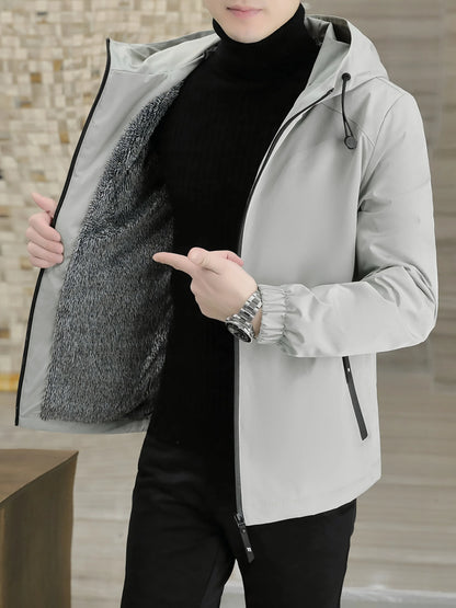Men'S Heavy-Duty Fleece Jacket - Windproof Zip-Up Coat with Full-Zip Closure, Hooded Winter Coat for Cold Weather, Non-Stretch Fabric for Everyday & Formal Events