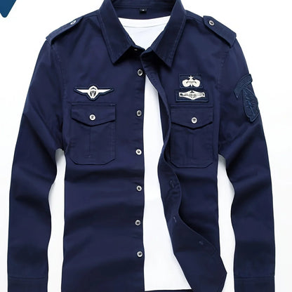 Autumn Long Sleeve Shirt for Men, Outdoor Plus Size Military Style Loose Fit Top, Pure Cotton High-Density Twill Casual Workwear Shirt, Thin Twill Long Sleeve Workwear