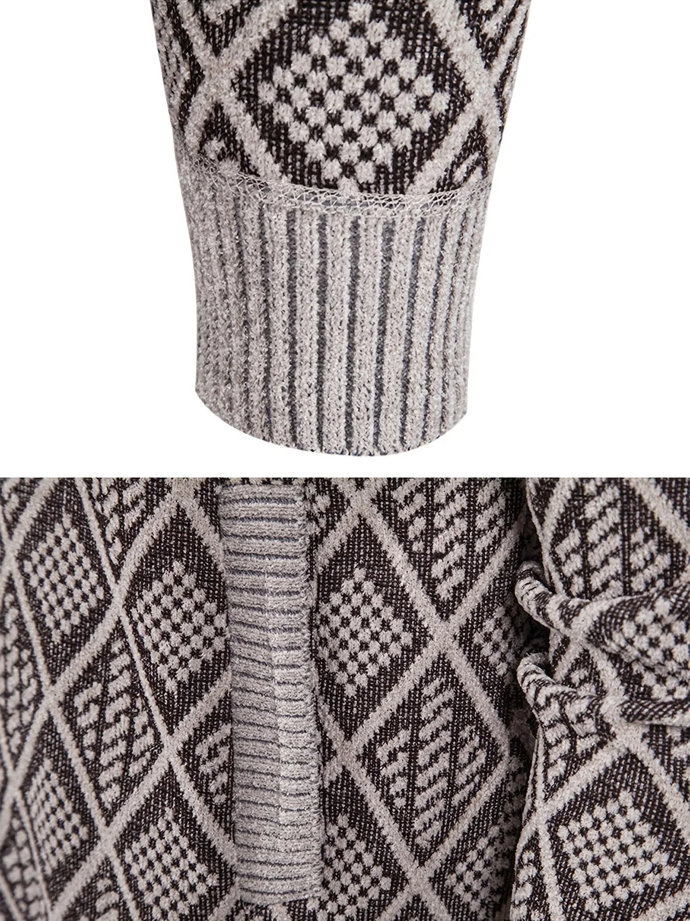 Men's Knitted Sweater Korean Style Autumn and Winter Trendy Casual Stand Collar Cardigan Jacket for Men, Comfortable and Versatile Rhombus Pattern