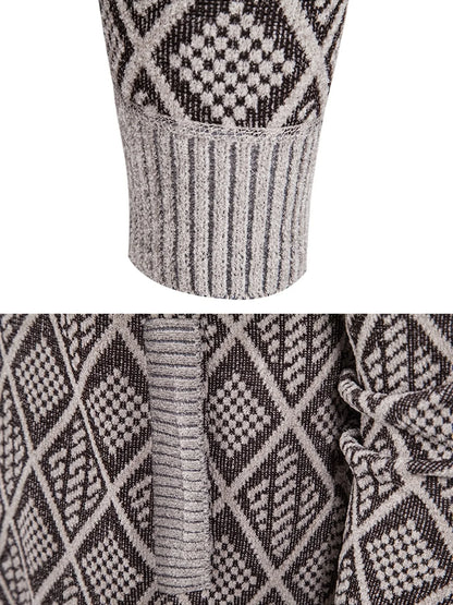 Men's Knitted Sweater Korean Style Autumn and Winter Trendy Casual Stand Collar Cardigan Jacket for Men, Comfortable and Versatile Rhombus Pattern