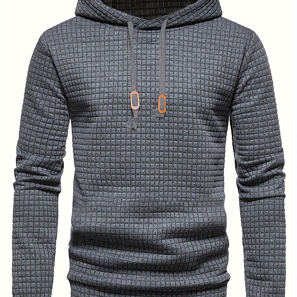 Waffle Pattern Solid Hoodie, Cool Hoodies for Men, Men'S Casual Pullover Hooded Sweatshirt with Kangaroo Pocket Streetwear for Winter Fall, As Gifts - Dark Gray / NZ 38
